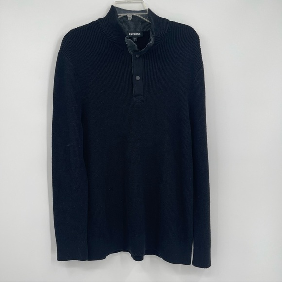 Express Black Ribbed Long Sleeve Collared 1/4 Snap Pullover Sweater men Size XL - Picture 8 of 8